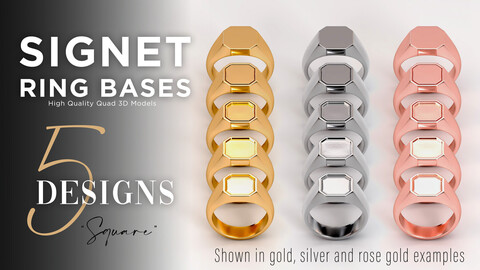 5 High Quality OBJ Signet Ring Bases - "Square" design