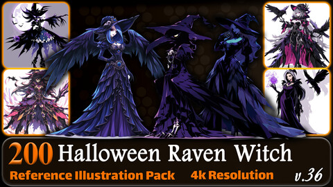 200 Anime Halloween Raven Witch (Full Body) Reference Pack | 4K | v.36