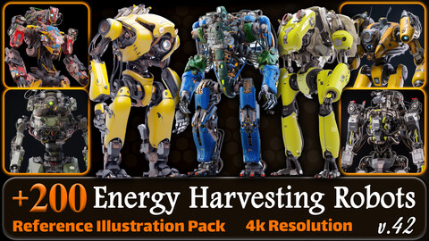 200 Fantasy Energy Harvesting Robots Reference Pack | 4K | v.42