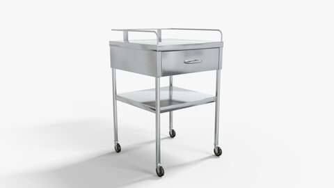 Hospital Bedside Stainless Table Medical Low-poly 3D model