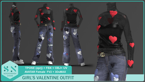 VALENTINE'S DAY OUTFIT (CLO3D, MD PROJECTS (zprj)+OBJ+FBX+3DsMAX (max))