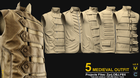 5 MEDIEVAL OUTFIT VOL 5 (MARVELOUS DESIGNER AND CLO3D)ZPRJ, OBJ, FBX,UV ( SUBSTANCE PINTER )