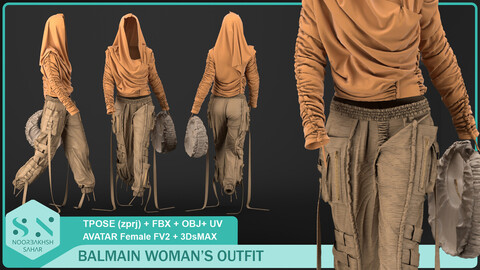 BALMAIN's WOMAN OUTFIT (CLO3D, MD PROJECTS (zprj)+OBJ+FBX+3DsMAX (max))