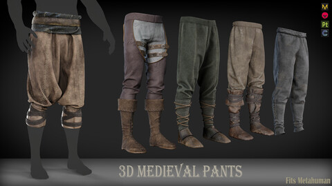 Medieval Pants Shoes Metahuman Clothing Fbx+ Obj+ Zprj+ Textures