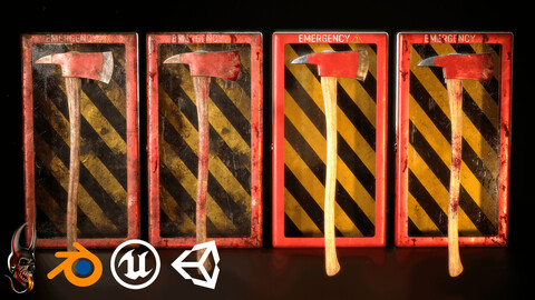 Fire Axe and Emergency Box. Game ready realistic axe with Pbr textures.