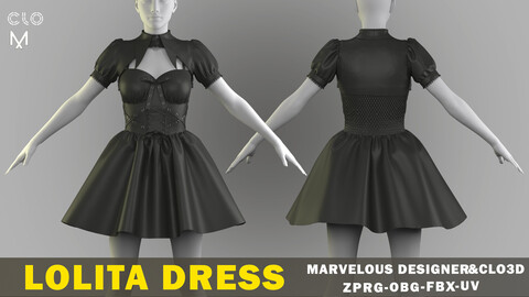 LOLITA DRESS ( CLO3D , obj + fbx )