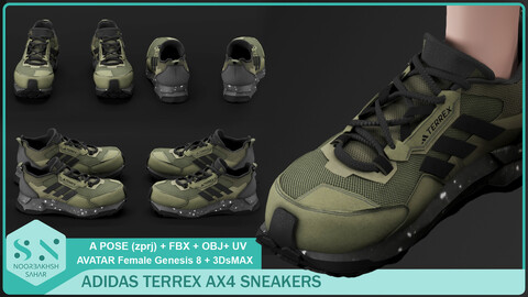 ADIDAS TERREX AX4 SNEAKERS  (CLO3D, MD PROJECTS (zprj)+OBJ+FBX+UV+3DsMAX (max))