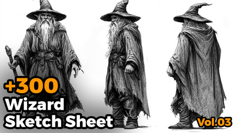 +300 Wizard Sketch Sheet Reference Images(4k)