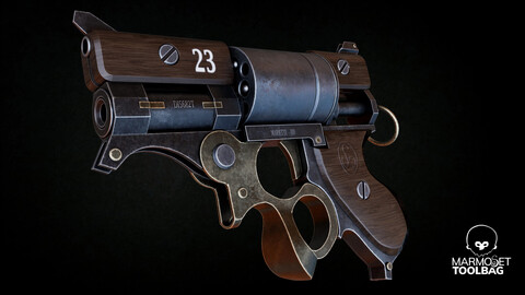 Steampunk Revolver - Game Ready Gun model  High- poly 3D model