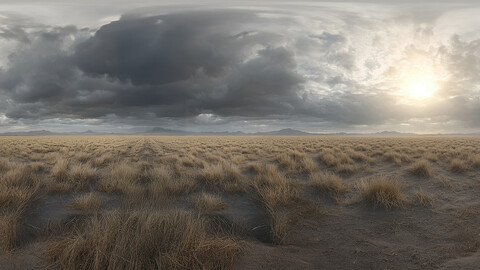 Unclipped HDRi Dry Grasslands with Cloudy Skies