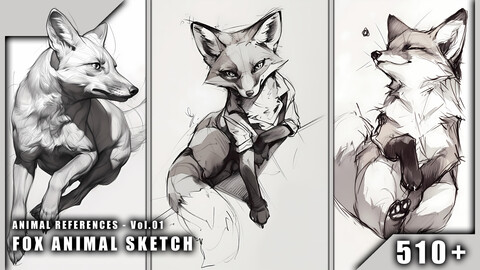 510+ Fox Animal Sketch - Animal References Vol.01