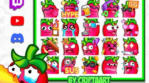 Spicy Twitch Emotes Mega Pack, Channel Points Chilli Pepper / Streamer Graphics, Tiktok, Discord, Kick, Youtube