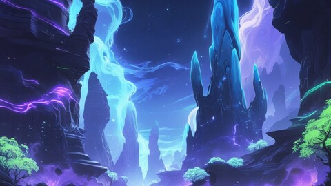 Ethereal Nightscape in a Fantasy Realm