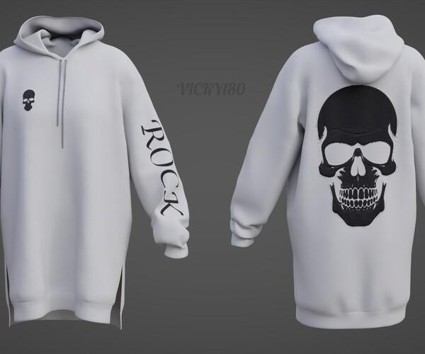 ArtStation - 3D Women's Oversized Skull Hoodie – Y2K Grunge Sweater ...