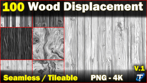 100 Ultra High-Quality Wood Displacements / Wood Alpha (Seamless and Tileable) Vol 1