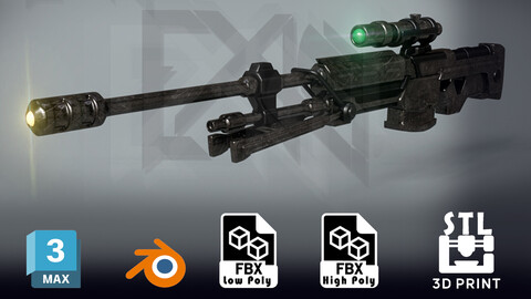 Halo SRS99 50Cal Sniper Rifle - Game-Ready - 3D-Printable Low-poly 3D model