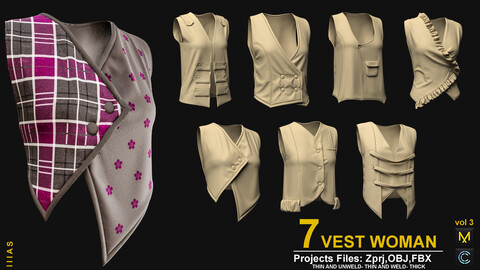 7 VEST WOMAN VOL 3 (MARVELOUS DESIGNER AND CLO3D)ZPRJ, OBJ, FBX,UV ( SUBSTANCE PINTER )