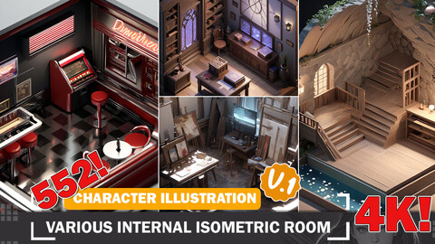 552 Various Internal Isometric Diverse Room Reference with Intricate Designs V1 4K