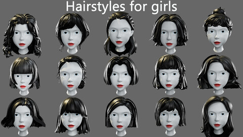 Hairstyles for girls Low-poly 3D model