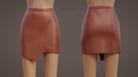 Sexy Brown Leather Mini Skirt 3D Model