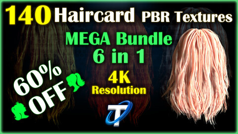 140 Haircard PBR Textures for All Hair Types (MEGA Bundle)