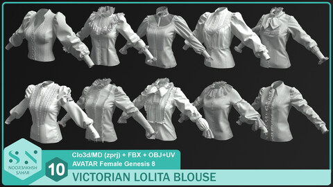 10 VICTORIAN LOLITA RUFFLE BLOUSE (CLO3D, MD PROJECTS (zprj)+OBJ+FBX+UV)