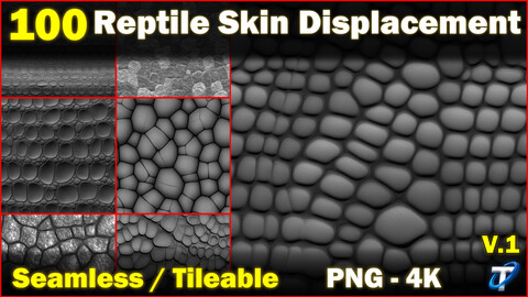 100 Ultra High-Quality Reptile Skin Displacements (Seamless and Tileable) Vol 1