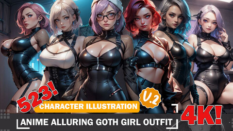 523 Various Anime Alluring Goth Girl Characters Beauties Diverse Outfit Character Design Reference Art V2 4K