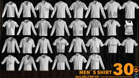 30 Basic Men`s shirt (MARVELOUS AND CLO3D)( ZPRJ,FBX,OBJ)