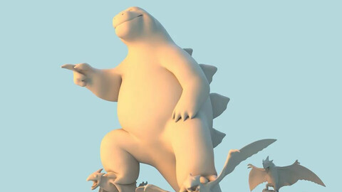 Godzilla "cute" sculpt - Zbrush project, Obj & Maya render setup