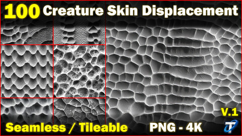 100 Ultra High-Quality Creature Skin Displacements (Seamless and Tileable) Vol 1