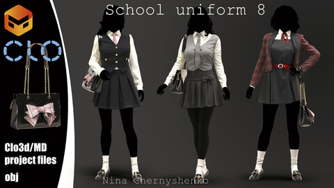 School uniform 8. Marvelous Designer/Clo3d project + OBJ.