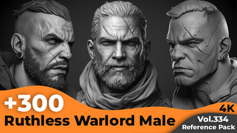 +300 Ruthless Warlord Male Head Sculpt Reference Images(4k)