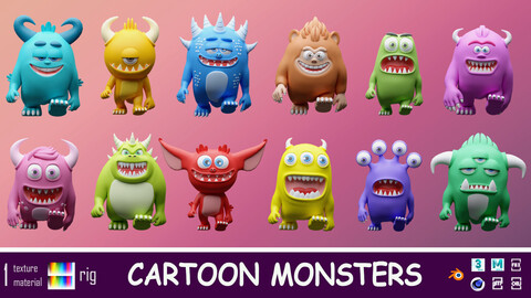 Cartoon characters monsters- Low-poly asset pack