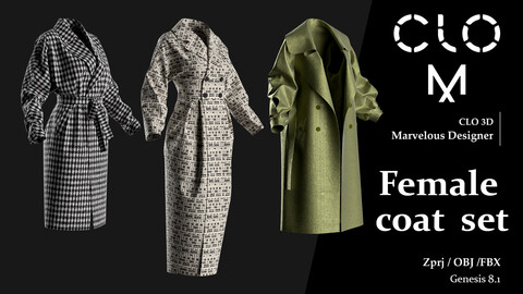 Female coat  set / Marvelous Designer/Clo3D project file + OBJ, FBX