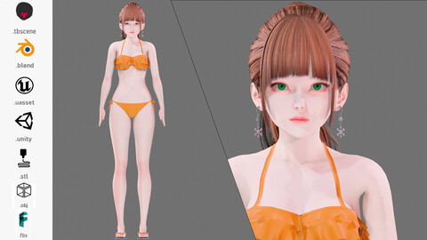 Bikini 0015 - UE5 - Unity - Blender - Animated - Realistic Female Character