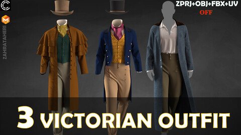 3 VICTORIAN OUTFIT(Clo3D Project + OBJ +FBX)