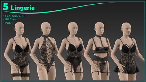 5 lingerie/ zprj+obj+fbx/ clo3d, marvelous designer/vol1