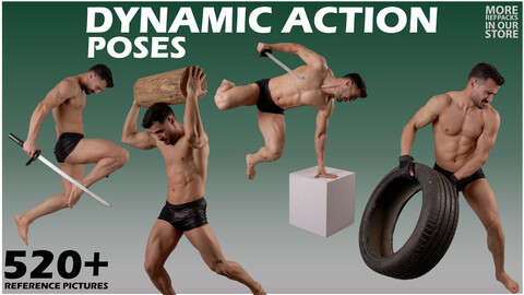 Dynamic Action Poses Photo reference Pack . 520+ JPEGs