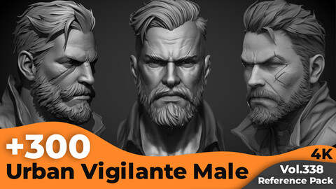 +300 Urban Vigilante Male Head Sculpt Reference Images(4k)