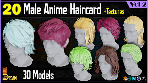 20 Male Anime Haircard 3D Models | Vol 2