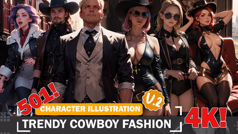 501 Anime Trendy Cowboy Fashion Diverse Outfit Character Design Reference Art V2 4K