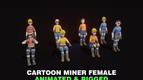 Stylized Female Miner 3D Model – Animated & Customizable