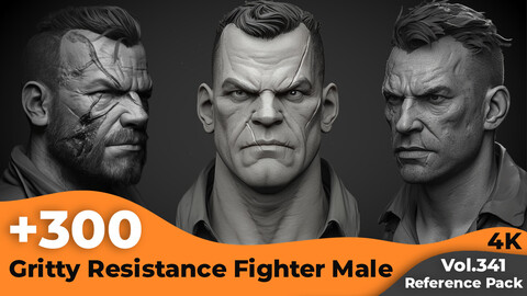 +300 Gritty Resistance Fighter Male Head Sculpt Reference Images(4k)