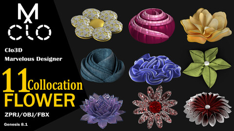 11 Flower Collection / 85%off / Clo3d / Marvelous designer / Project file / Obj / Fbx / Zprj