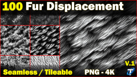 100 Ultra High-Quality Fur Displacements / Fur Alpha (Seamless and Tileable) Vol 1