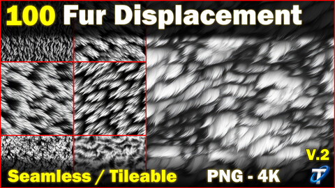 100 Ultra High-Quality Fur Displacements / Alpha (Seamless and Tileable) Vol 2