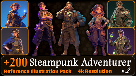 200 Steampunk Adventurer Reference Pack | 4K | v.2