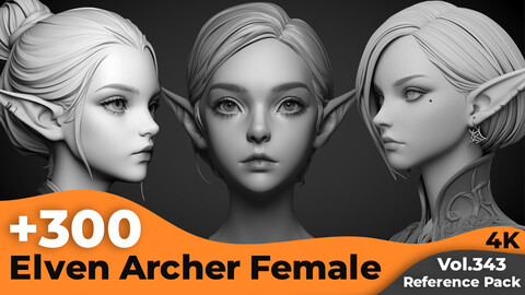 +300 Elven Archer Female Head Sculpt Reference Images(4k)