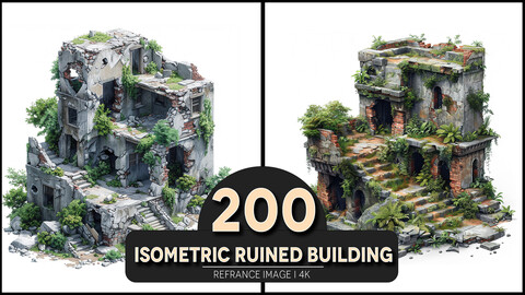 Isometric Ruined Building 4K Reference/Concept Images